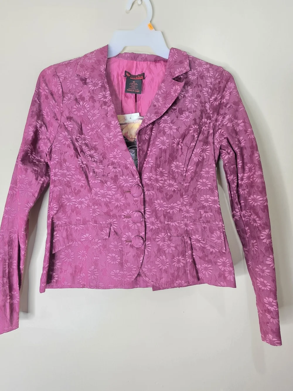Vintage First Kiss Burgundy Floral Blazer Womens Medium Y2K Jacket